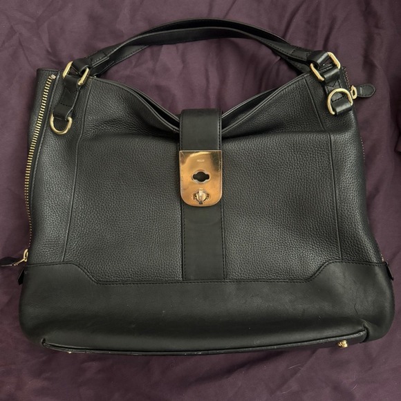 Jaeger London Black Leather Shoulder Bag Designer Zip Detail Purse - Picture 5 of 5